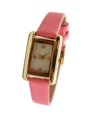 Olivia Pratt Pink Thin Gold Square Face Solid Faux Leather Women Watch