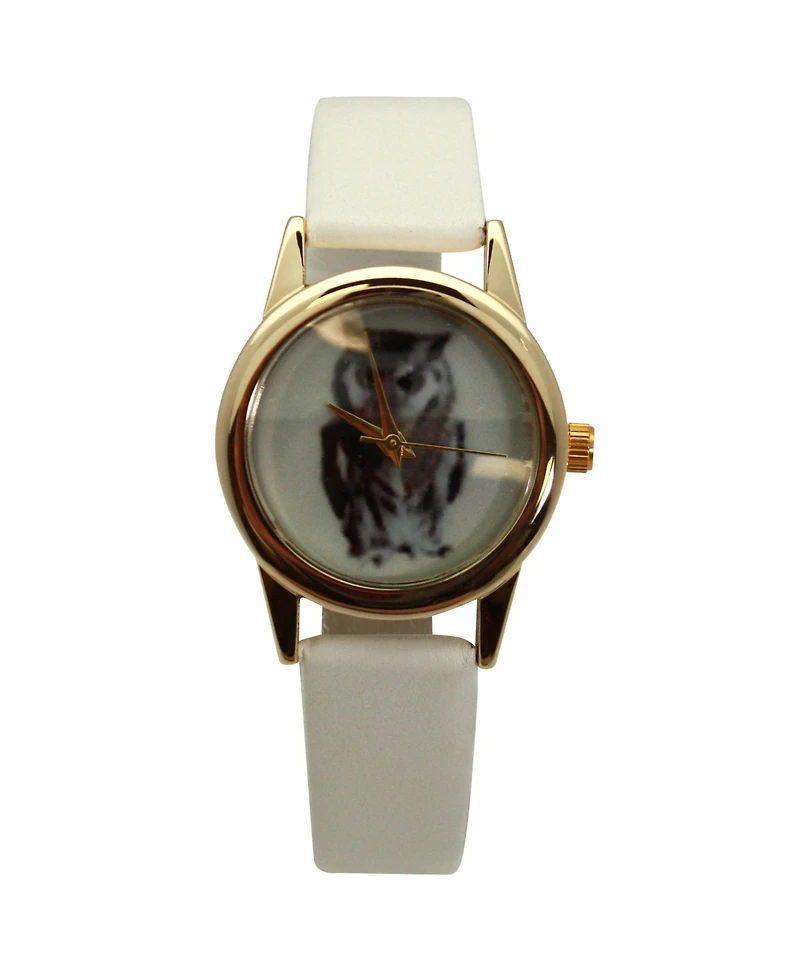 Olivia Pratt White Owl Drawing Face Faux Leather Band Women Watch