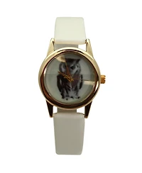Olivia Pratt White Owl Drawing Face Faux Leather Band Women Watch