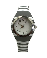 Olivia Pratt Gray Stripped Silicone Band Women Watch