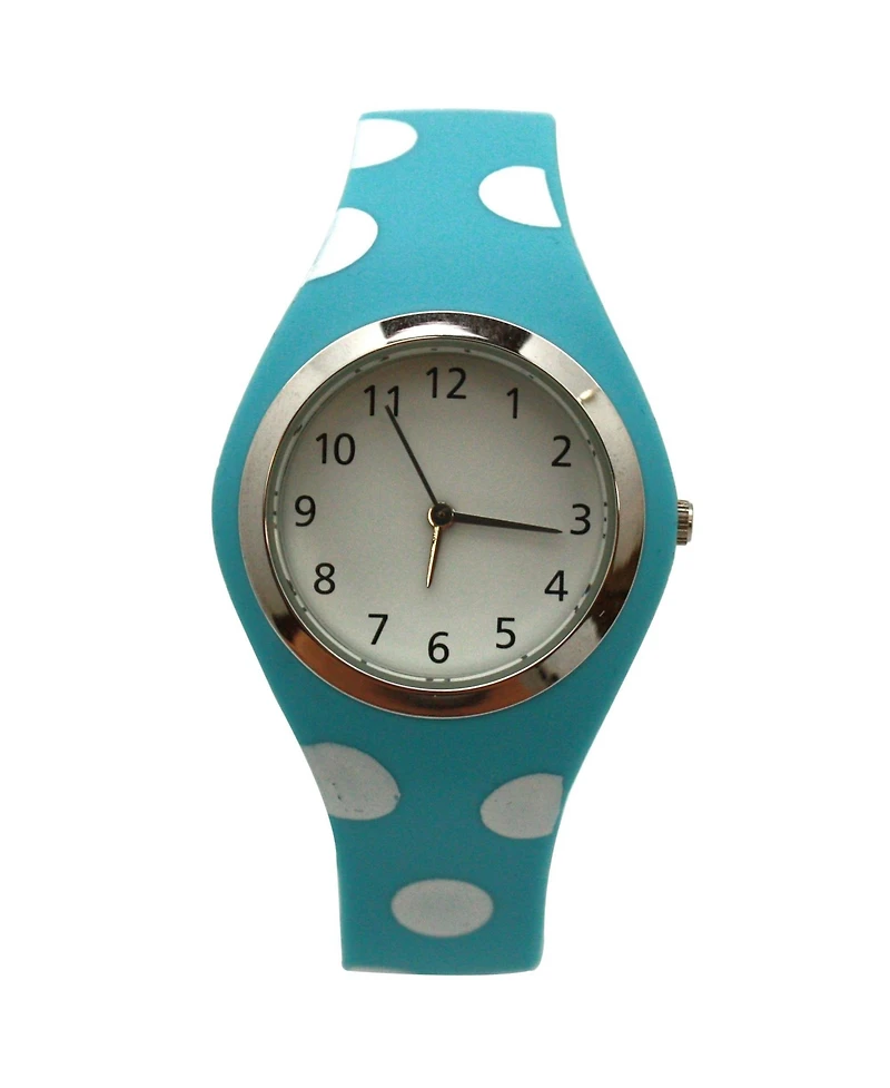 Olivia Pratt Light Blue Polka Dots Silicone Band Women Watch
