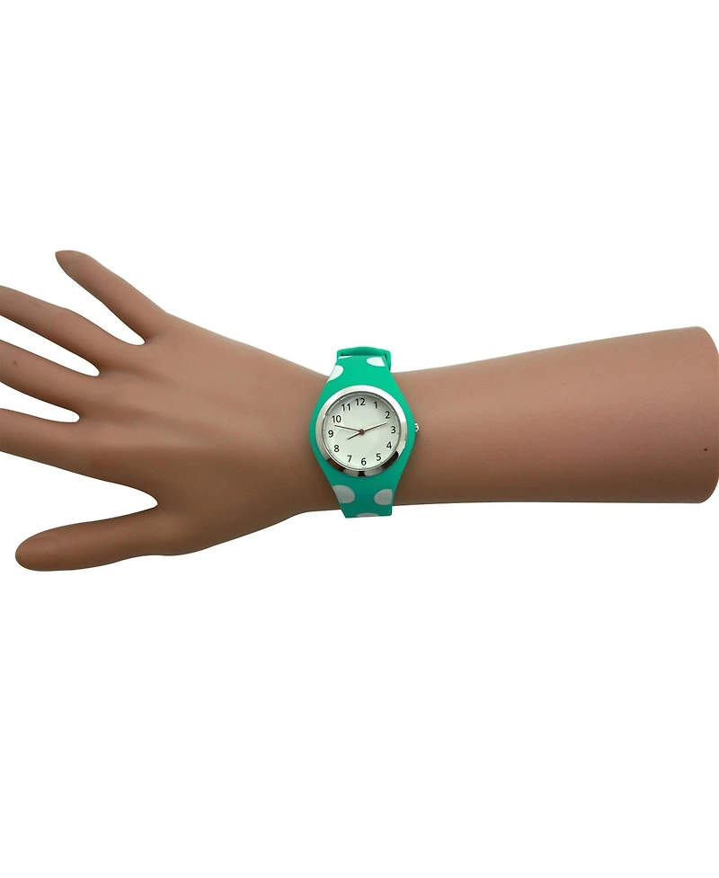 Olivia Pratt Mint Polka Dots Silicone Band Women Watch
