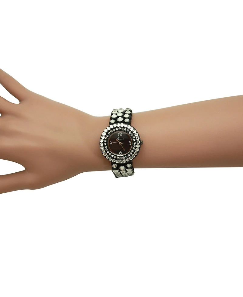 Olivia Pratt Black Shiny Rhinestones Metallic Women Watch