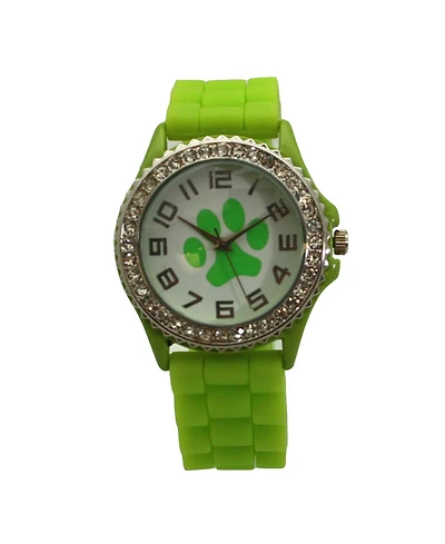 Olivia Pratt Lime Every Day Silicone Paw and Rhinestones Colorful Women Watch