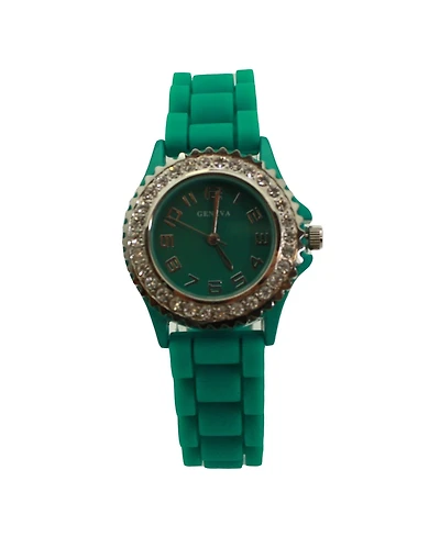 Olivia Pratt Green Every Day Thin Band Silicone and Rhinestones Colorful Women Watch