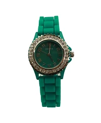 Olivia Pratt Green Every Day Thin Band Silicone and Rhinestones Colorful Women Watch