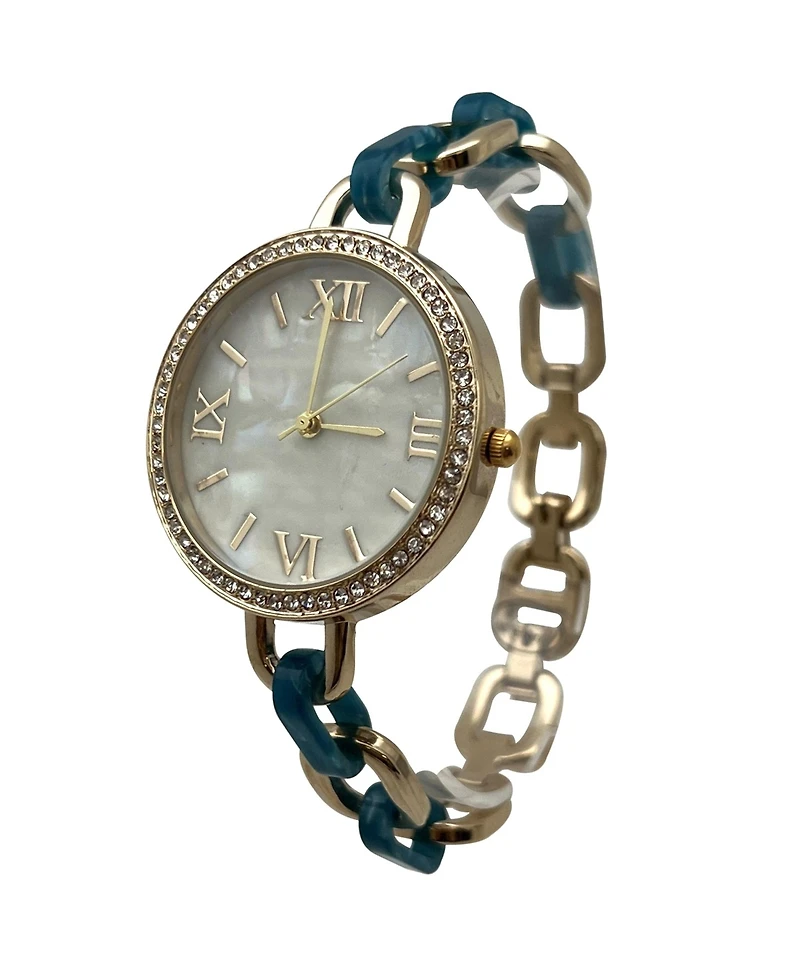 Olivia Pratt Turquoise Bracelet Style Metal and Tortoise Women Watch