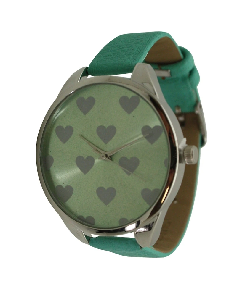 Olivia Pratt Teal Heart Print Face Leather Strap Watch