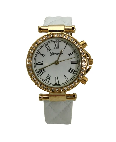 Olivia Pratt White Quilted and Gold Detail Leather Strap Watch