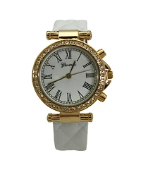Olivia Pratt White Quilted and Gold Detail Leather Strap Watch