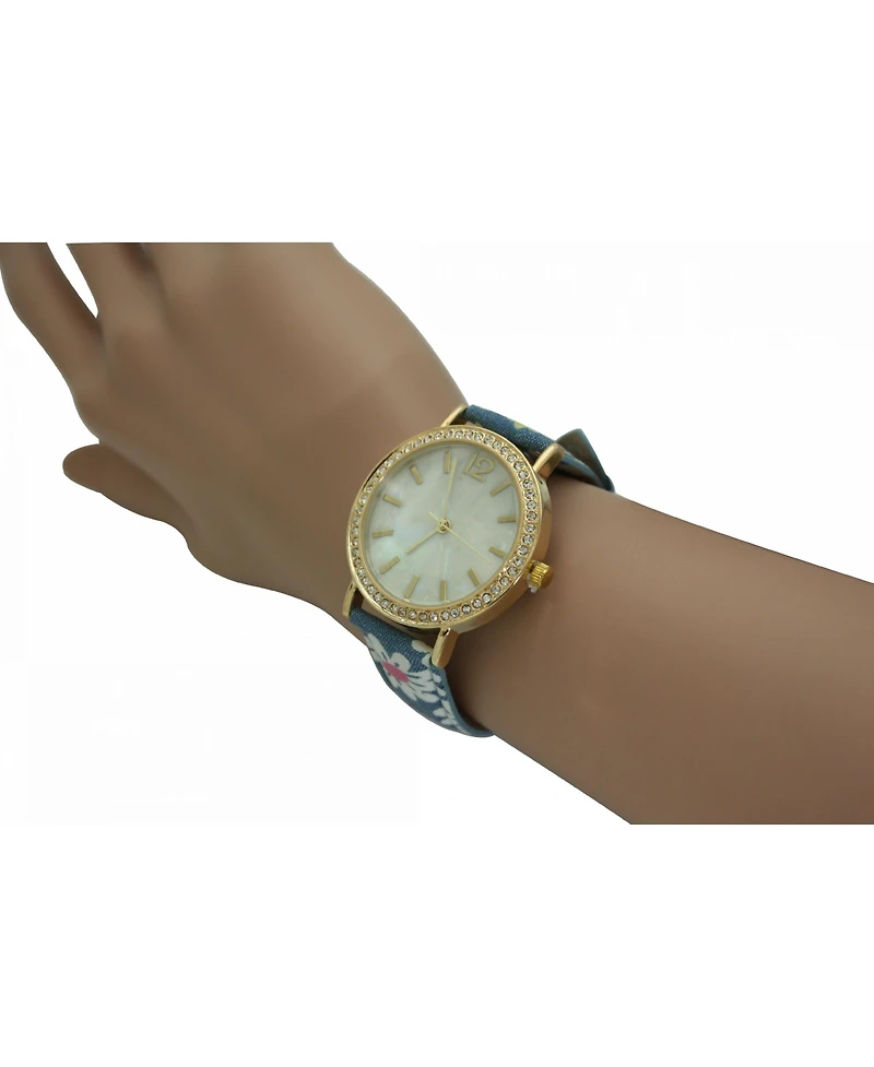 Light Flowers and Denim Strap Watch