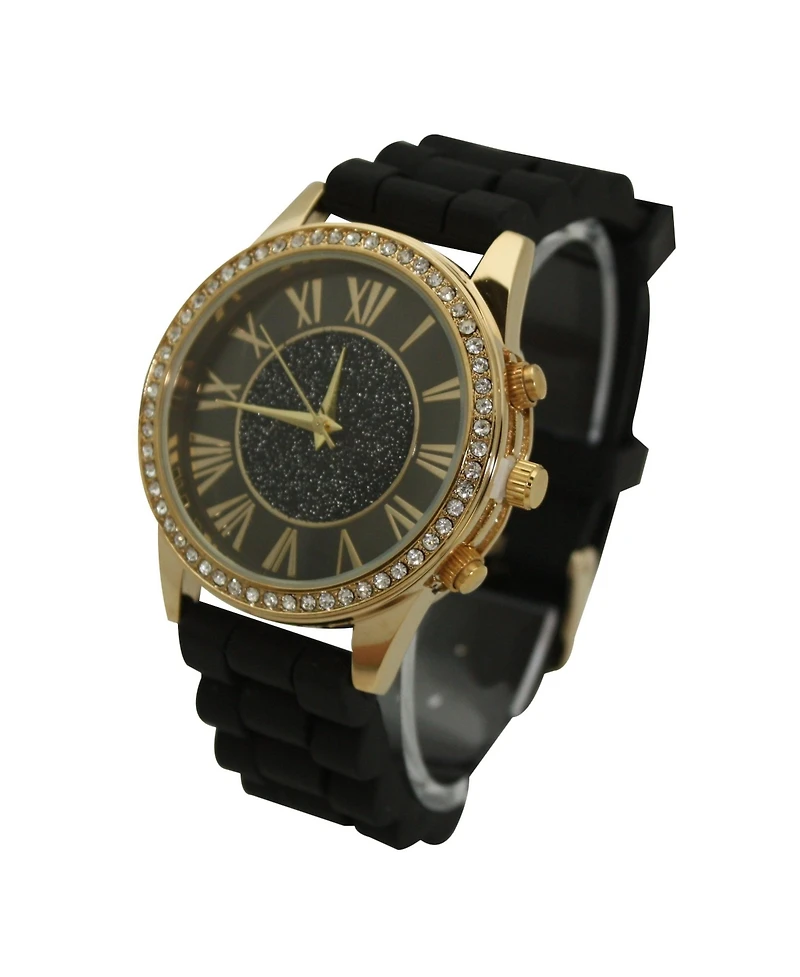 Black Rhinestone Bezel Silicone Strap Watch