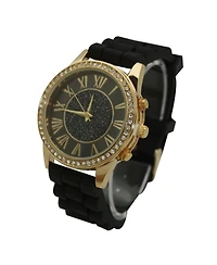 Black Rhinestone Bezel Silicone Strap Watch