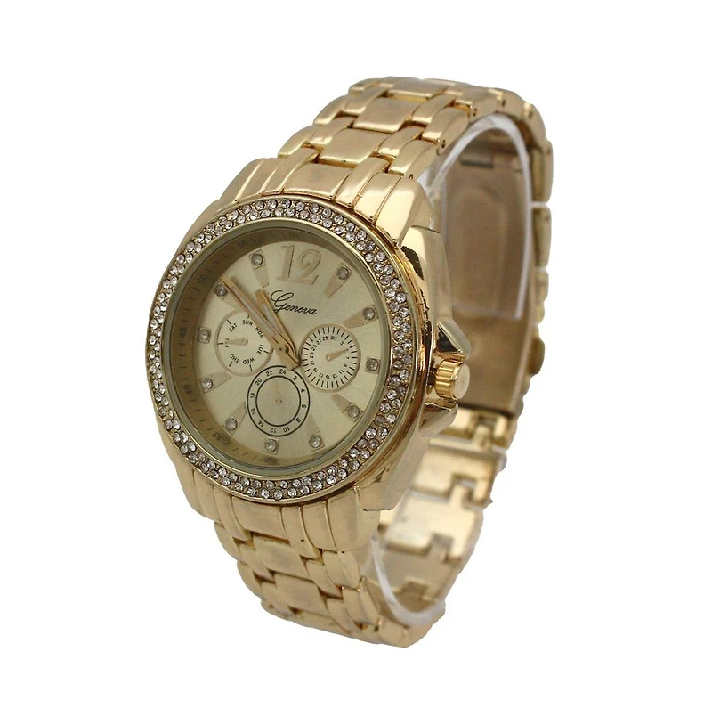 Gold Rhinestone Bezel Classic Bracelet Metal Watch