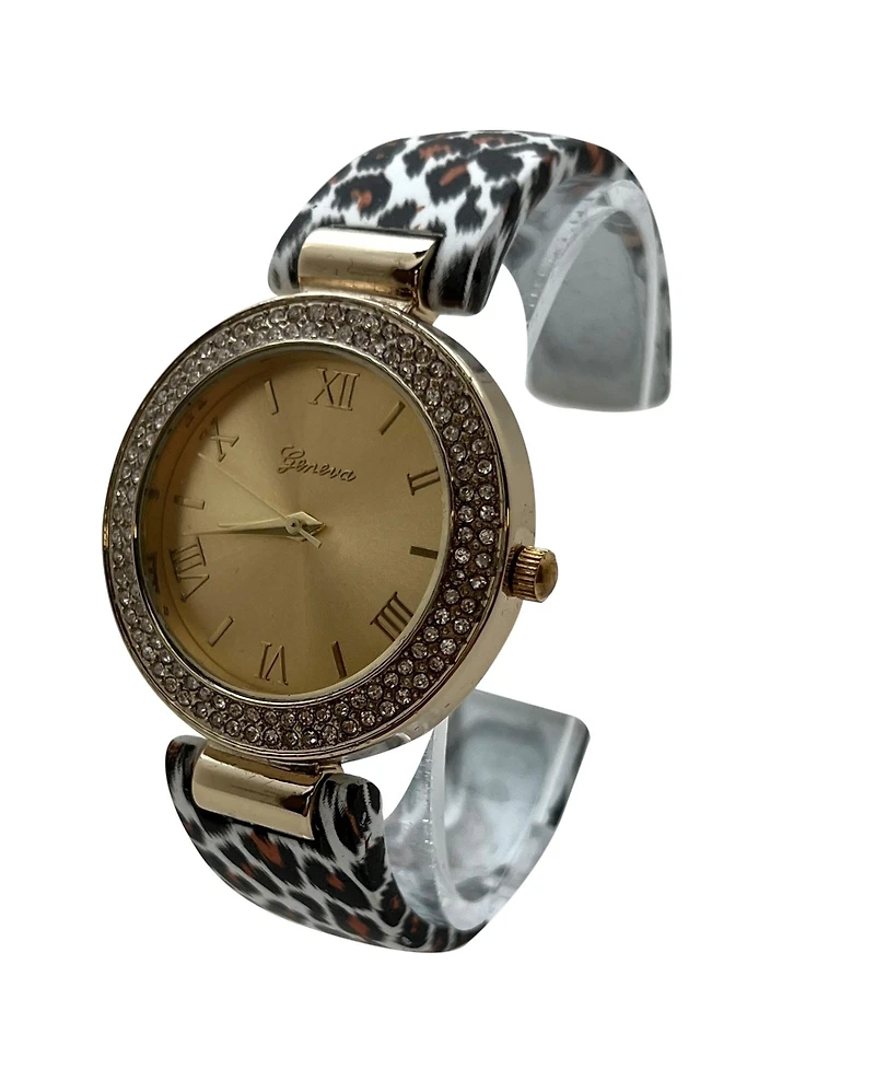 Olivia Pratt Cheetah Printed Soft Band Bangle Women Watch