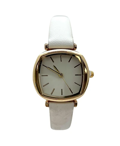 Olivia Pratt Solid Color Elegant Square Face Faux Leather Women Watch, White