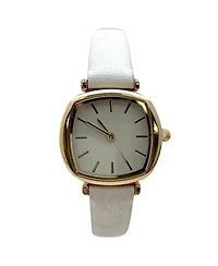 Olivia Pratt Solid Color Elegant Square Face Faux Leather Women Watch, White