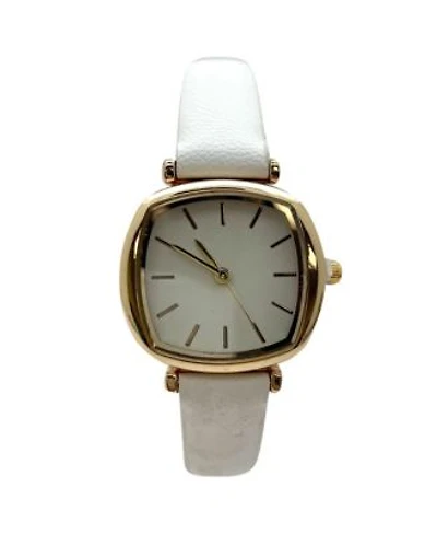 Olivia Pratt Solid Color Elegant Square Face Faux Leather Women Watch White