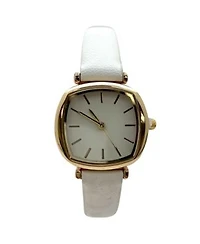 Olivia Pratt Solid Color Elegant Square Face Faux Leather Women Watch White
