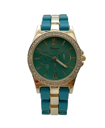 Olivia Pratt Teal Thin Rhinestones Bezel Colorful Women Watch