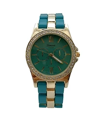 Olivia Pratt Teal Thin Rhinestones Bezel Colorful Women Watch