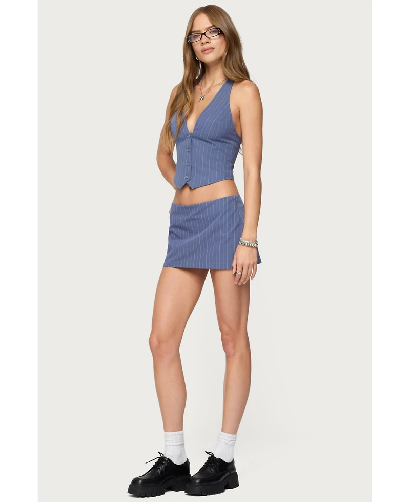 Edikted Women's Frankey Pinstripe Button Up Halter Top
