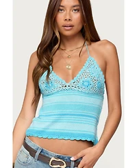 Edikted Women's Suanne Crochet & Knit Stripey Halter Top
