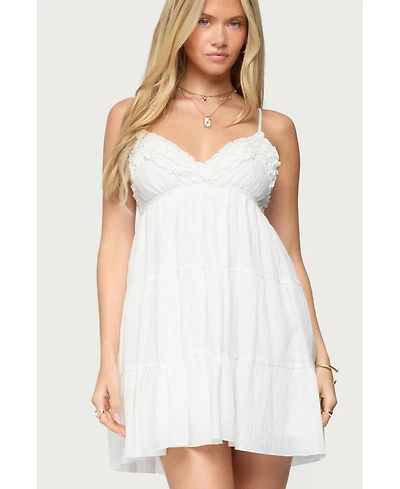 Edikted Womens Bianca Ruffle Tiered Babydoll Dress
