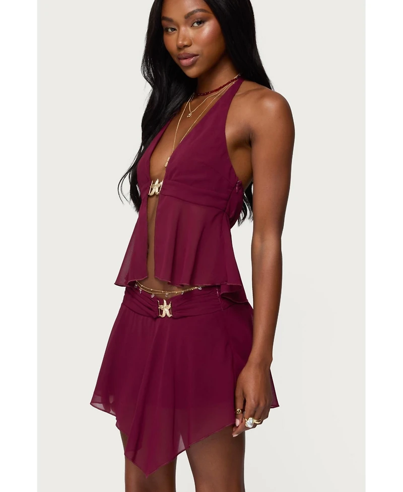 Edikted Women's Sea Star Chiffon Split Front Top