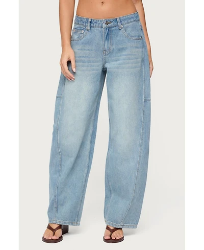 Edikted Women's Korie Barrel Leg Low Rise Jeans