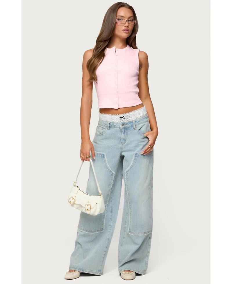 Edikted Women's Basel Button Up Tank Top