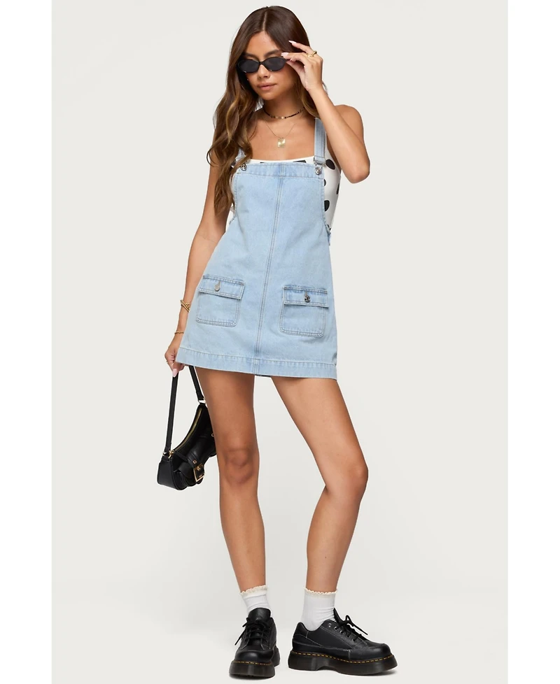 Edikted Women's Overall Denim Mini Dress