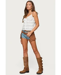 Edikted Womens Chrissa Embroidered Cotton Ruffle Top