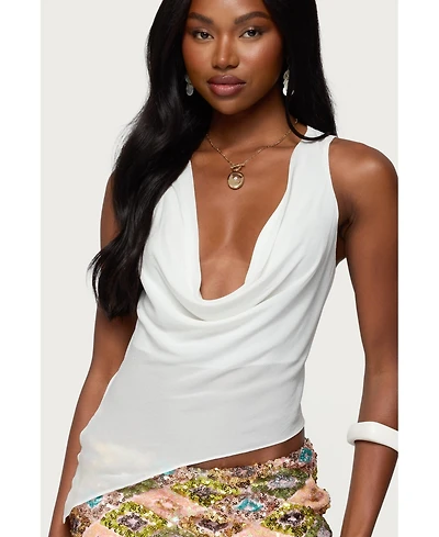 Edikted Women's Denise Asymmetric Chiffon Cowl Neck Top