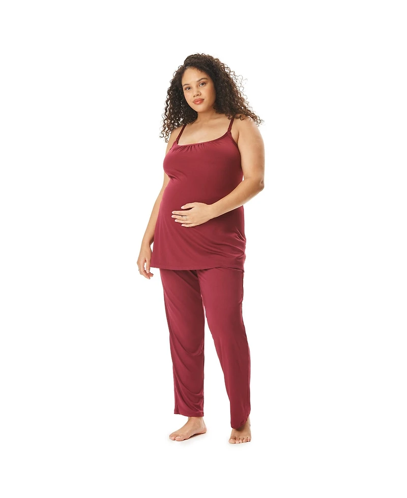 Motherhood Women's Maternity Sleeveless Swing Nursing Cami with Foldover Waistband Pant Sleep Set