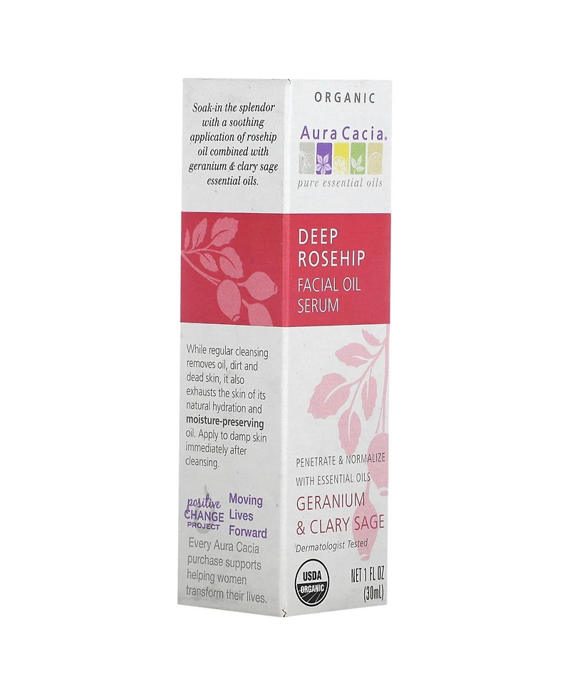 Aura Cacia Organic Deep Rosehip Facial Oil Serum Geranium & Clary Sage