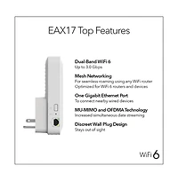 Netgear AX3000 Dual-Band Wi-Fi 6 Wall Plug Range Extender - White