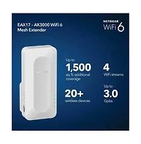 Netgear AX3000 Dual-Band Wi-Fi 6 Wall Plug Range Extender - White