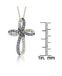 Suzy Levian Sterling Silver Sapphire & Created White Cross Pendant