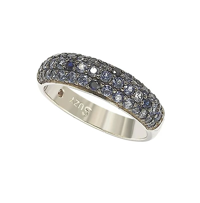 Suzy Levian New York Sterling Silver Sapphire & Created White Pave Half Band Ring