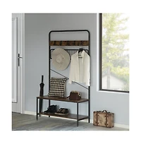 Vintage like Brown Coat Rack Hall Tree with Storage for Entryway With 10 Hooks and Storage