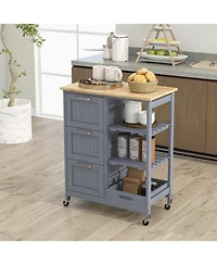 Gymax Rolling Kitchen Island Utility Storage Cart w/ 3 Storage Drawers & Shelves