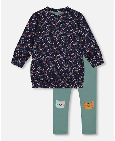 Deux par Baby Girl Tunic and Leggings Set Navy Floral