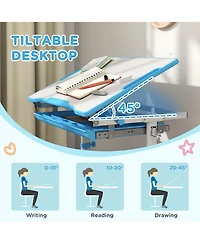Qaba Height Adjustable Kids Desk and Chairs Set with Tilt Desktop,