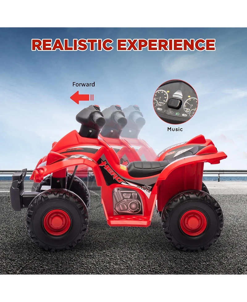 Qaba 6V Kids Atv 4 Wheeler Quad Car w/ Music for 2-6 Years,
