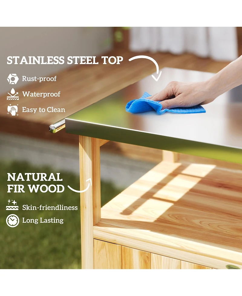Outsunny Grill Cart, Kitchen Island with Stainless Steel Top, Dark