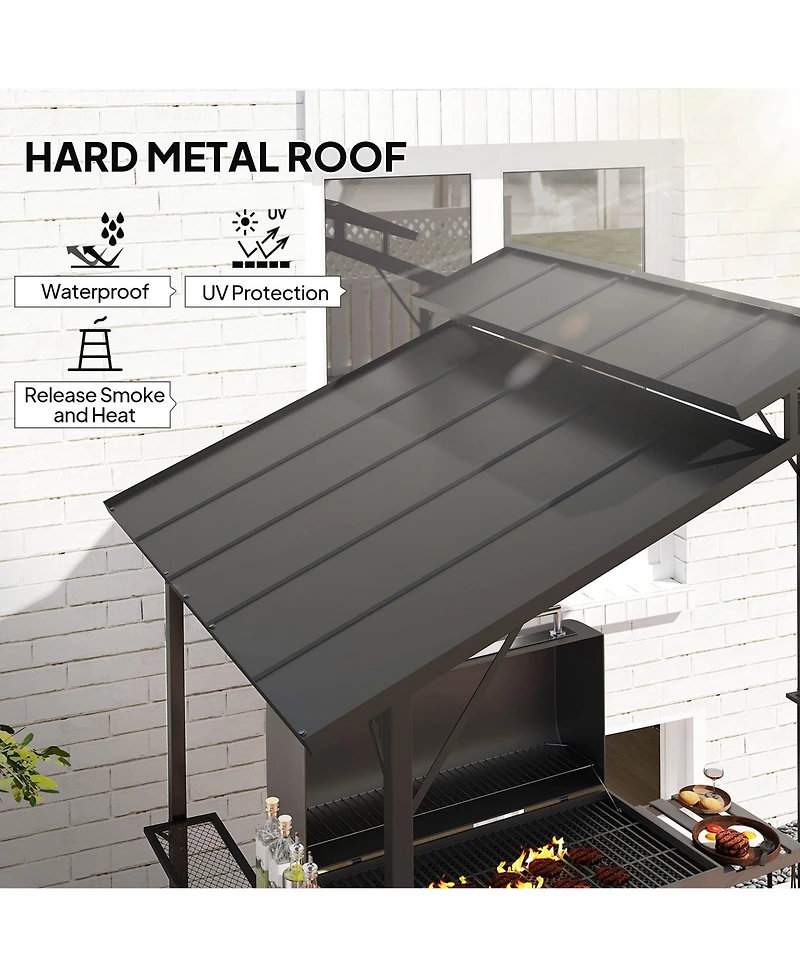 Outsunny 8 x 5ft Hardtop Grill Gazebo with 2 Side Shelves and 10 Hooks