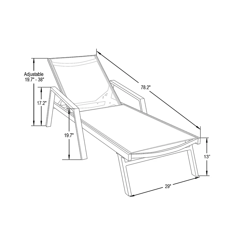 LeisureMod Lounge Chair With Armrests in Black Aluminum Frame
