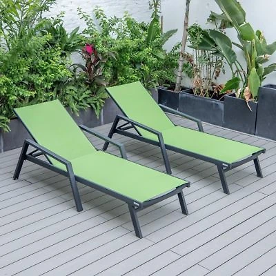Leisuremod Lounge Chair With Armrests In Black Aluminum Frame Set Of 2