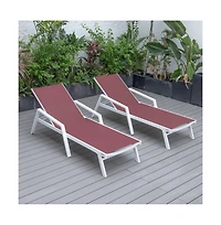 LeisureMod Lounge Chair With Armrests in White Aluminum Frame